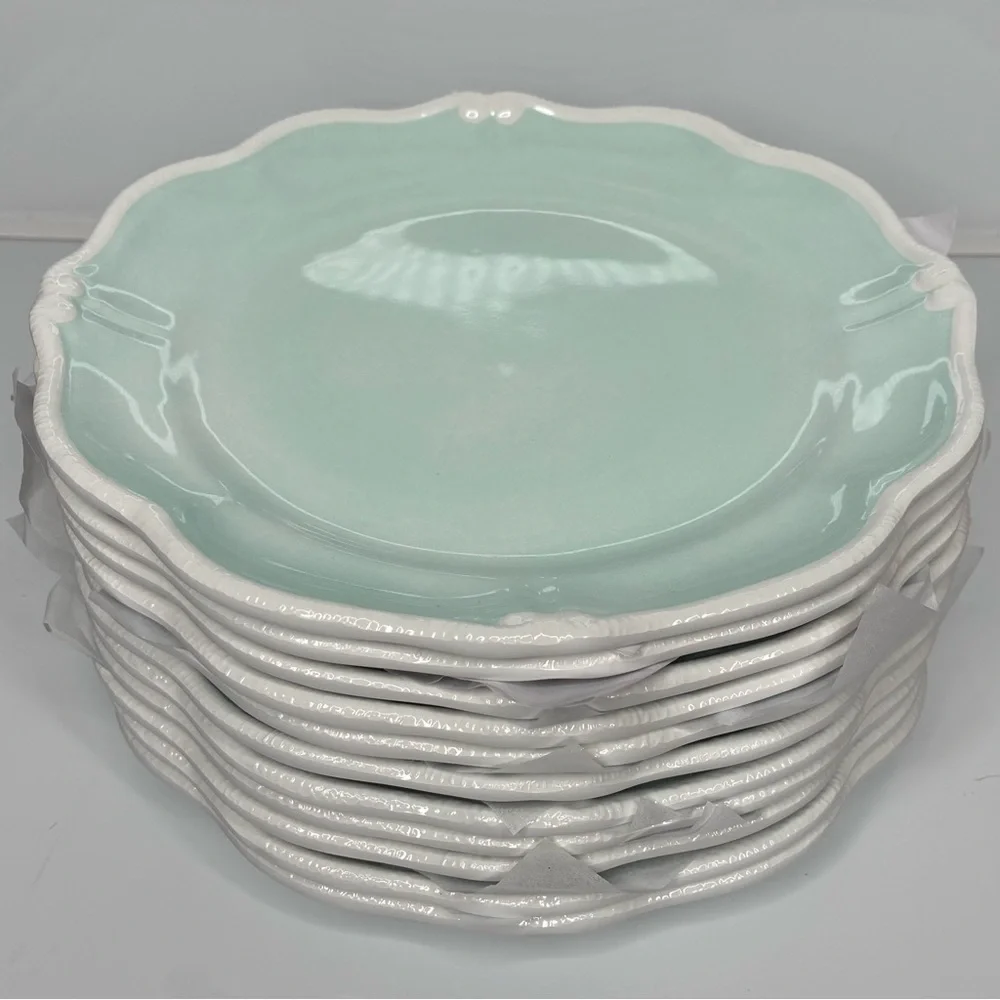 (11) Holiday Home 8.9 Inch “Enchanted Garden” Aqua/Egg Blue Melamine Salad Plate